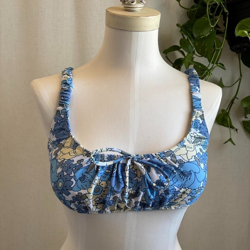 Cute Vintage Blue Floral Bikini Retro Cottage Feminine XS